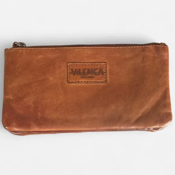 Vilenca Holland Genuine Soft Leather Cognac Basket Weave Vertical Bifold Wallet - Picture 2 of 7